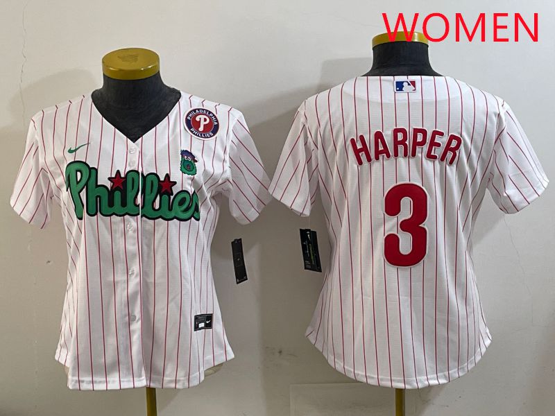 Women Philadelphia Phillies #3 Harper White Stripe Second generation joint name 2025 Nike MLB Jersey style 6